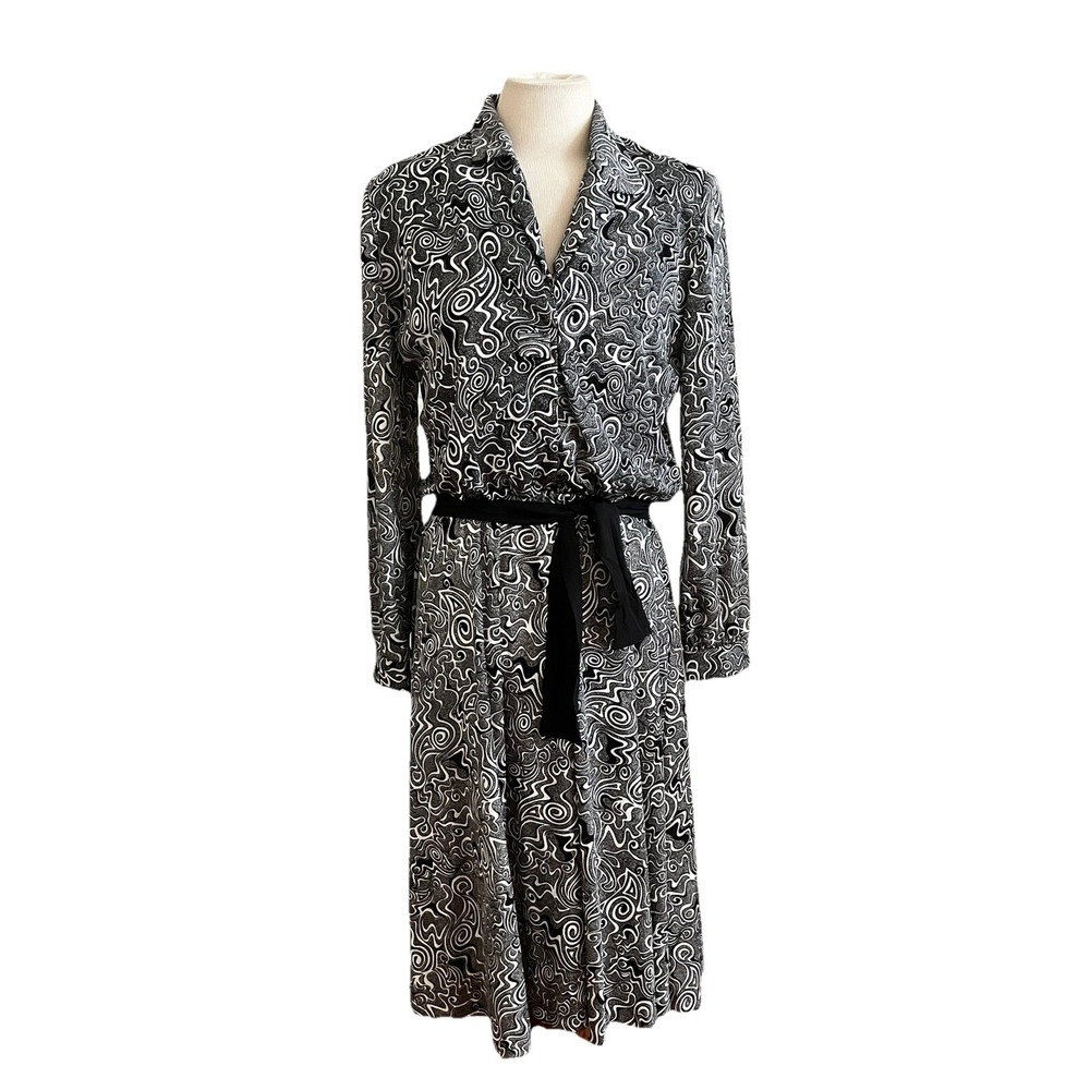 Y2k  80s T & F Dress‎ Sz L Black White Long Sleeve Grannycore retro feminine